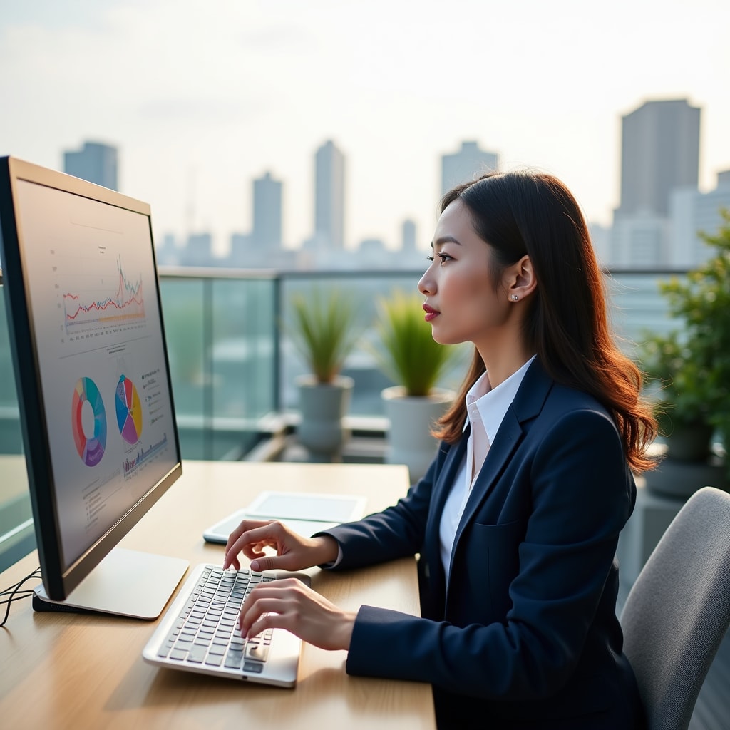 Analytics dashboard showing occupancy trends and booking source distribution on outdoor workspace terrace